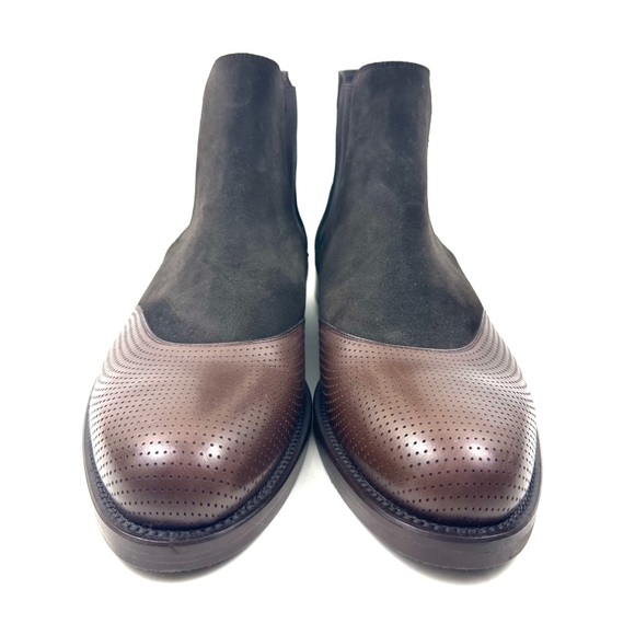 Lorens Chelsea Leather Men's Ankle Dress Boots Brown Perforated Leather Size 45 - Picture 3 of 9